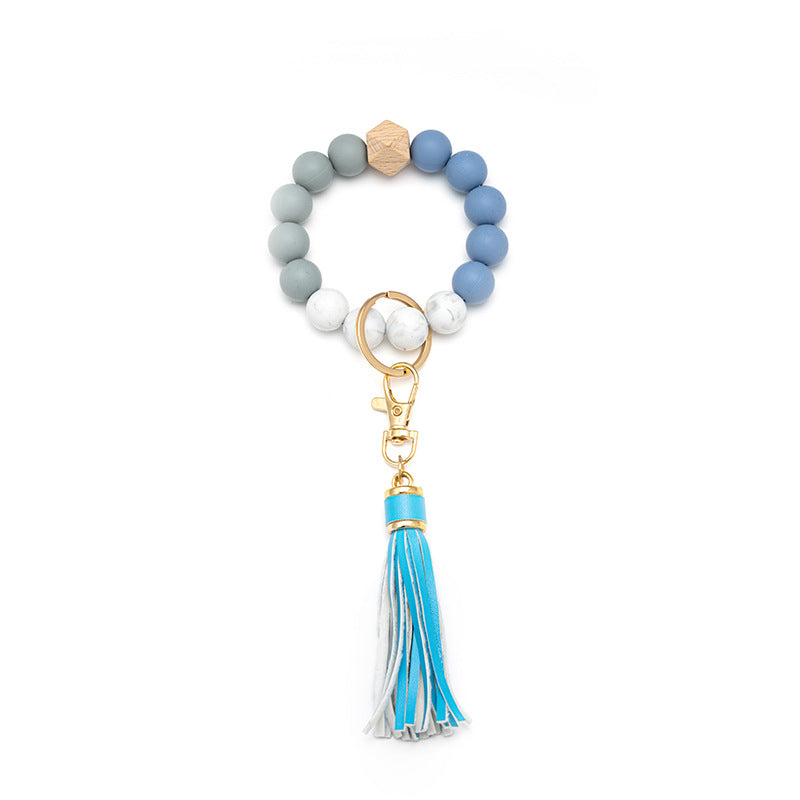 Wholesale Handmade Beaded Leopard Silicone Bead Tassel Wrist Keychain